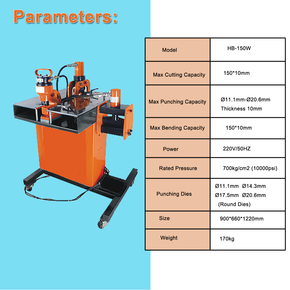 Bus Bar Punching Bending Cutting HB-150W 3 in 1 Hydraulic Automatic Busbar Processing Machine