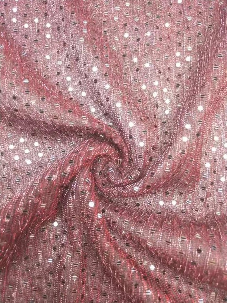 Shaoxing metallic yarn pleated polyester moonlight sequin tulle knit lurex glitter fabric with spangle