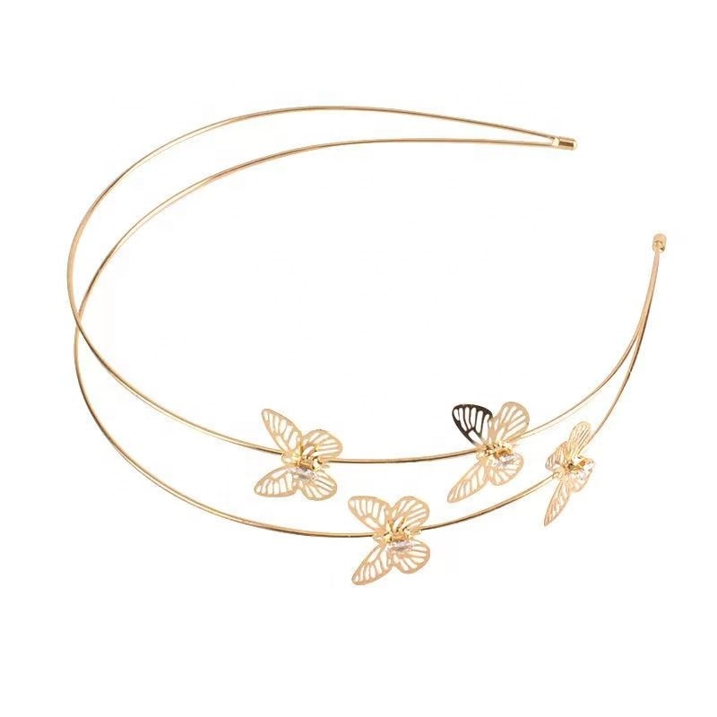 Wholesale Custom Hair Band Accessories Fashion Girls Gold Bling Headband Luxury Butterfly Jewelry Headbands For Ladies