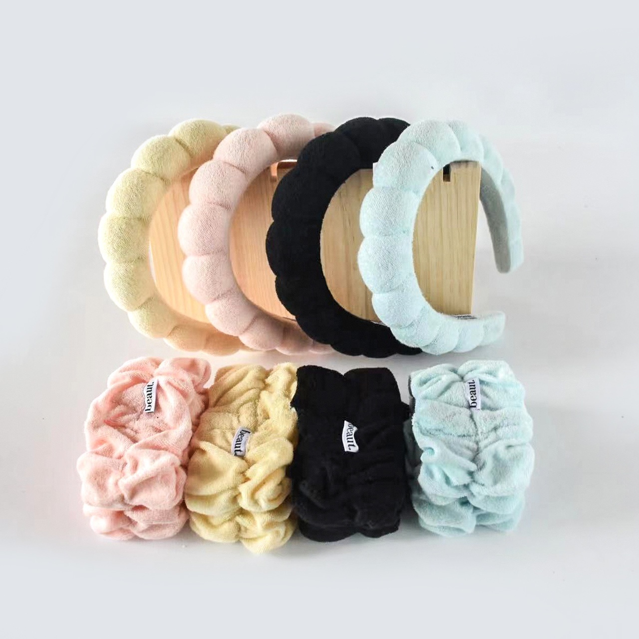 Comfortable Soft Furry Elastic Head Bands Hot Sale Wash Face Spa Headband And Wrist Band Set