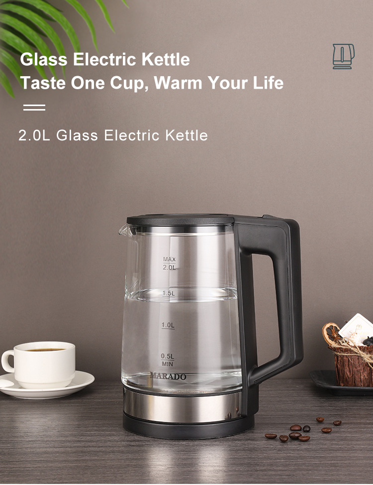 Hot selling 2.0L travel  electric glass kettle hot water fast tea maker with LED light