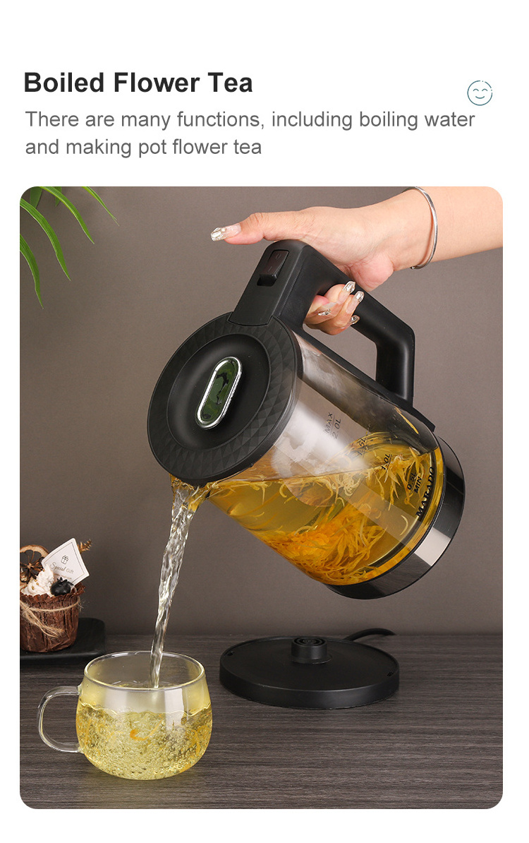 Hot selling 2.0L travel  electric glass kettle hot water fast tea maker with LED light