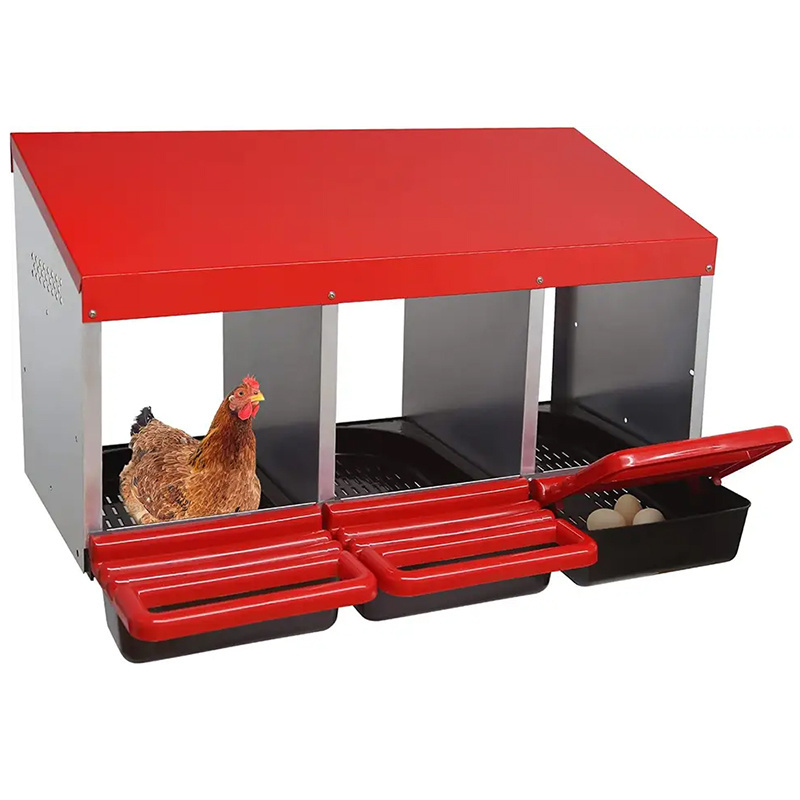 Chicken Nesting Boxes 3 Hole Metal Chicken Egg Laying Box with Swing Perch and Rollout Egg Collection for Chicken Coop