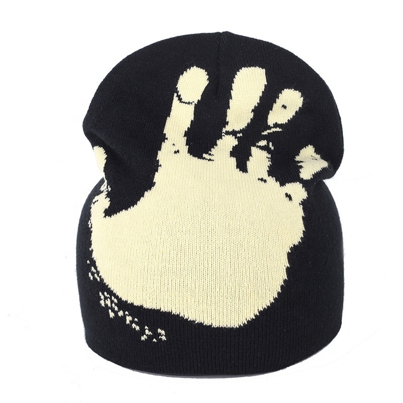 OEM fashion 100% acrylic all over jacquard beanie with custom embroidery logo warm winter hat