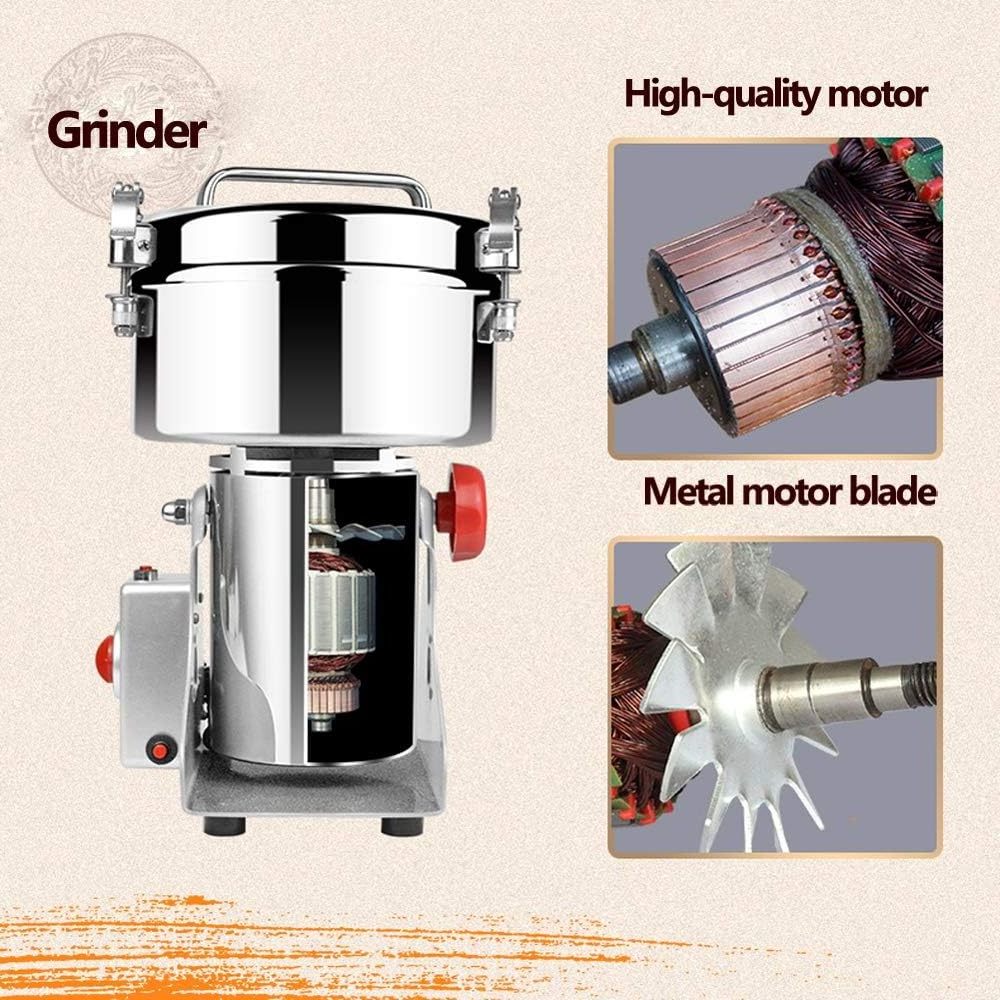 Electric Grain Mill, 2000g Kitchen Grinder Spice Grinder for Dried Herbs Wheat Spices Cereals Coffee Pepper Flour