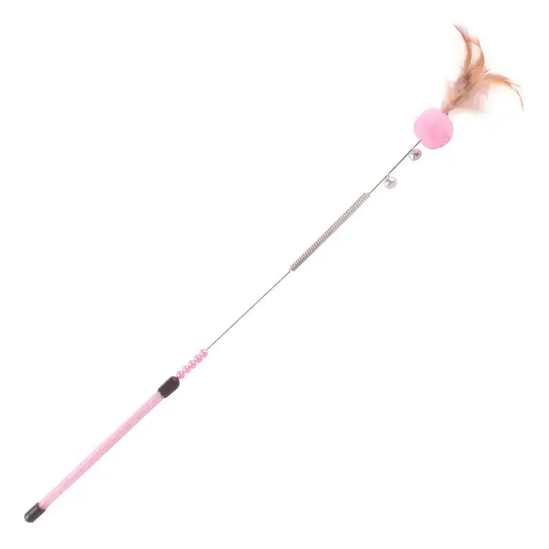 New Cat Teaser Stick Spring Steel Wire Feather Funny Cat Stick Plush Ball Colorful Fairy Feather Long Pole Cat Toy