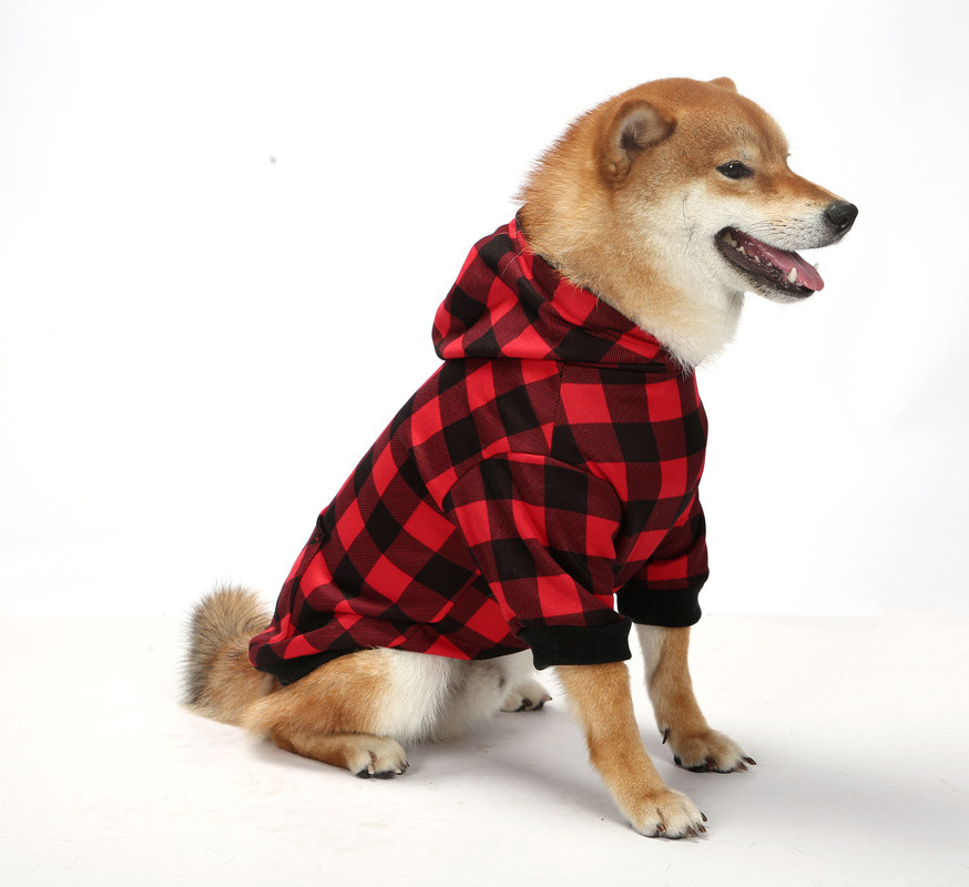 Wholesale Christmas Plaid Dog Hoodie Soft Warm Pet Clothes Large Dog Sweatshirt For Big Dogs