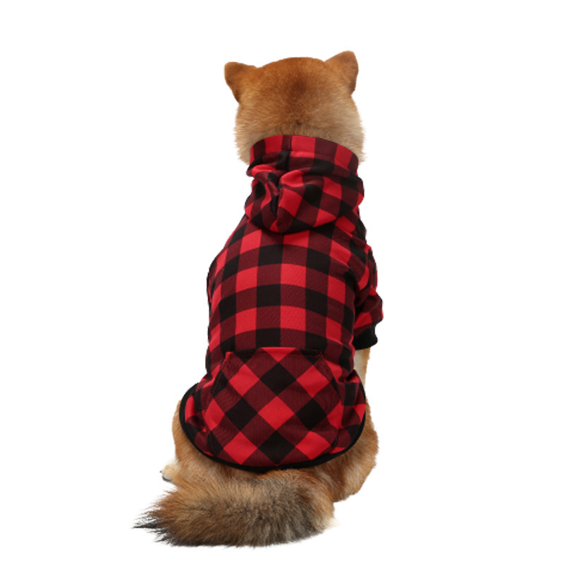 Wholesale Christmas Plaid Dog Hoodie Soft Warm Pet Clothes Large Dog Sweatshirt For Big Dogs