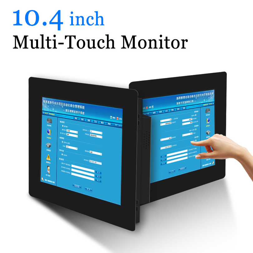 IP65 Protection 10.4 inch Touch Monitor USB Square Monitor With Wall Mount For Linux Win10 DVI VGA BNC AV TV