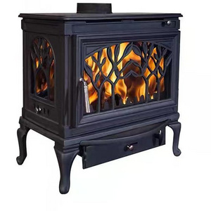 Cast iron wood stove with 3 sides glass