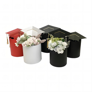 Factory Direct Sales Graduation hat hug bucket 3-piece flower gift box Graduation flower box round bucket box