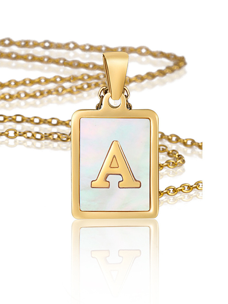 18K Gold Plated Stainless Steel Initial Necklace White Shell Letter Pendant Necklace for Women