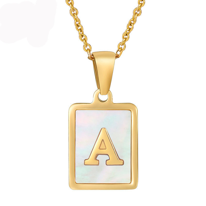 18K Gold Plated Stainless Steel Initial Necklace White Shell Letter Pendant Necklace for Women