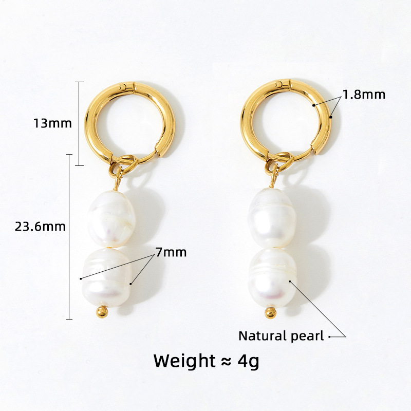 Gold Plated Stainless Steel Huggie Hoop Earrings With Pearl Dangle Earrings Stainless Steel