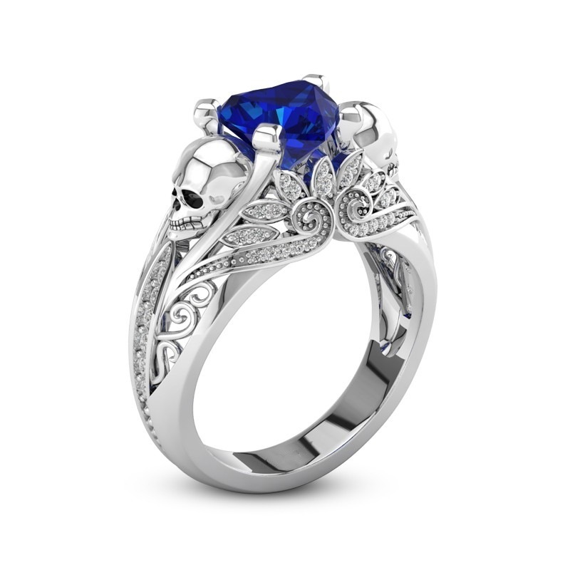 Simple Skull Ring blue diamond ring unisex fashion jewelry wedding ring wholesale