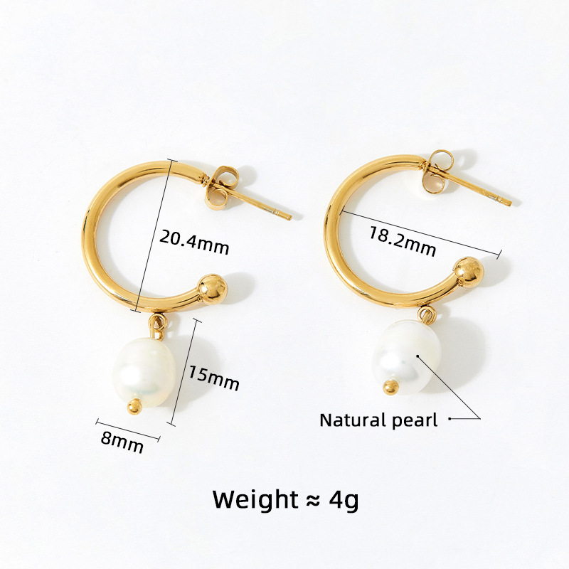 Gold Plated Stainless Steel Huggie Hoop Earrings With Pearl Dangle Earrings Stainless Steel