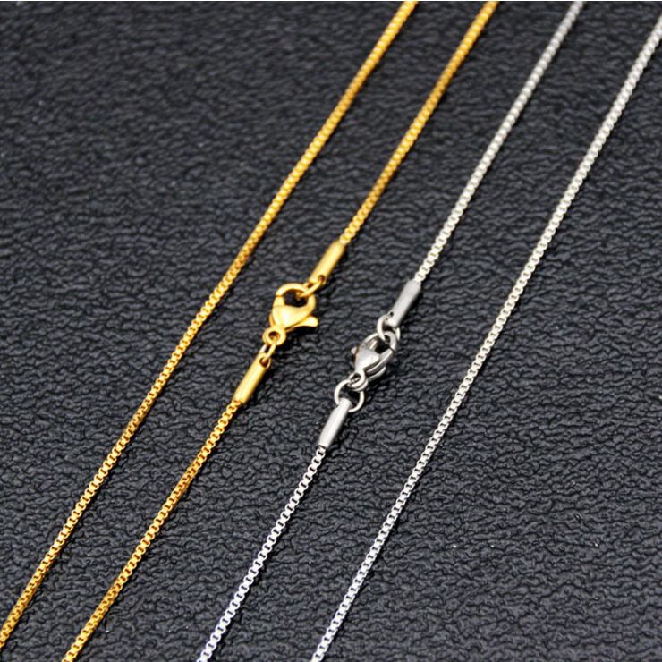 Hainon wholesale 18 20 inch 1.1mm gold plated box chain necklace for women men Stainless steel necklace chains