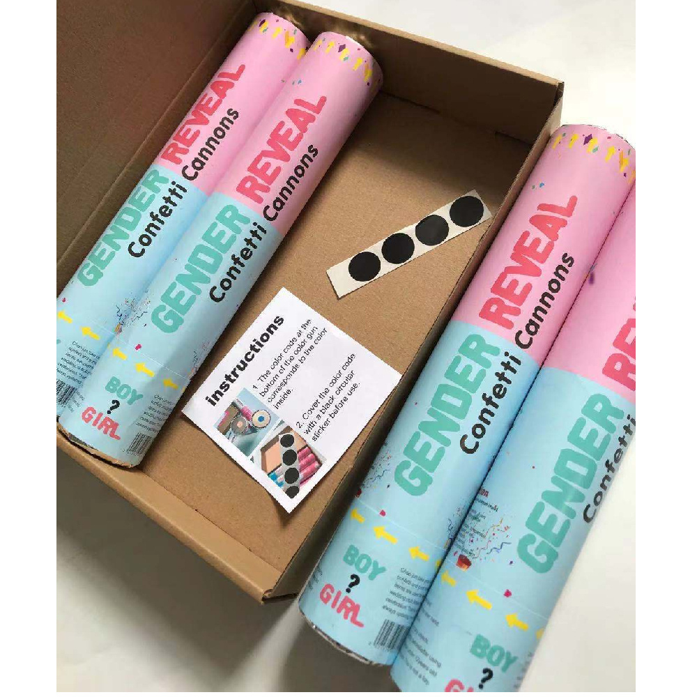 New Gender Reveal Holi Powder Tube Smoke Confetti Cannon 30CM Pink Blue 100% Biodegradable Tissue Safe Powder Cannon