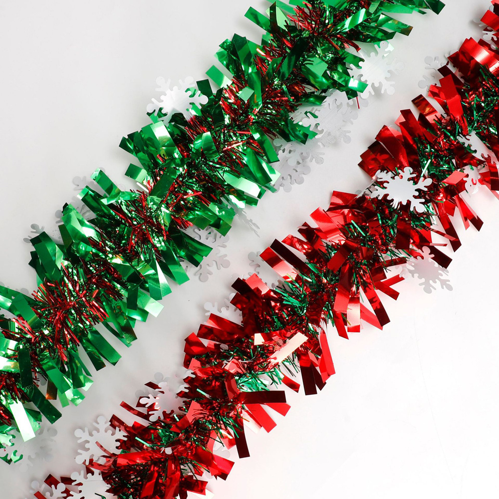 2M Christmas Bar Shiny Ribbon Garland Xmas Tree Ornaments Snowflake Green Cane Tinsel Party Decoration