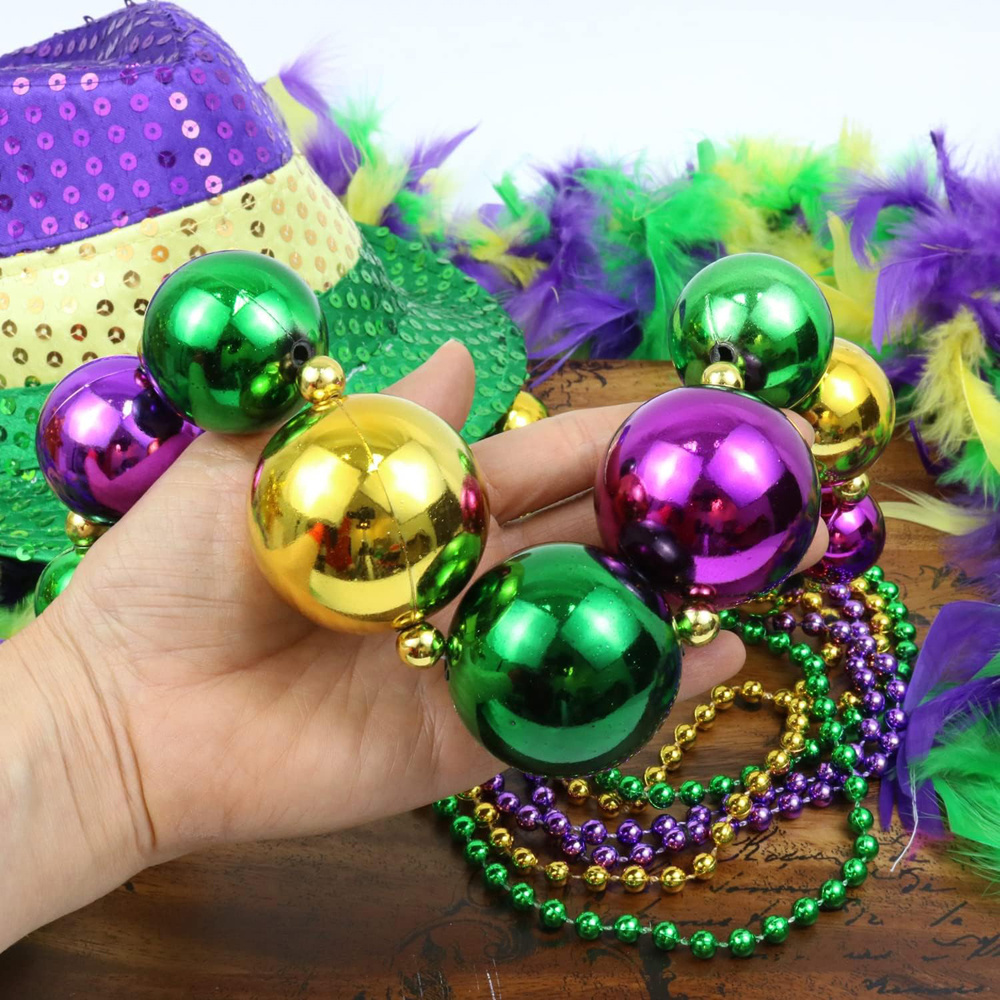 Oversized Mardi Gras Beads Metallic Jumbo Chain Link Necklace For Carnival New Orleans Party Night Club Dressup Events Decor