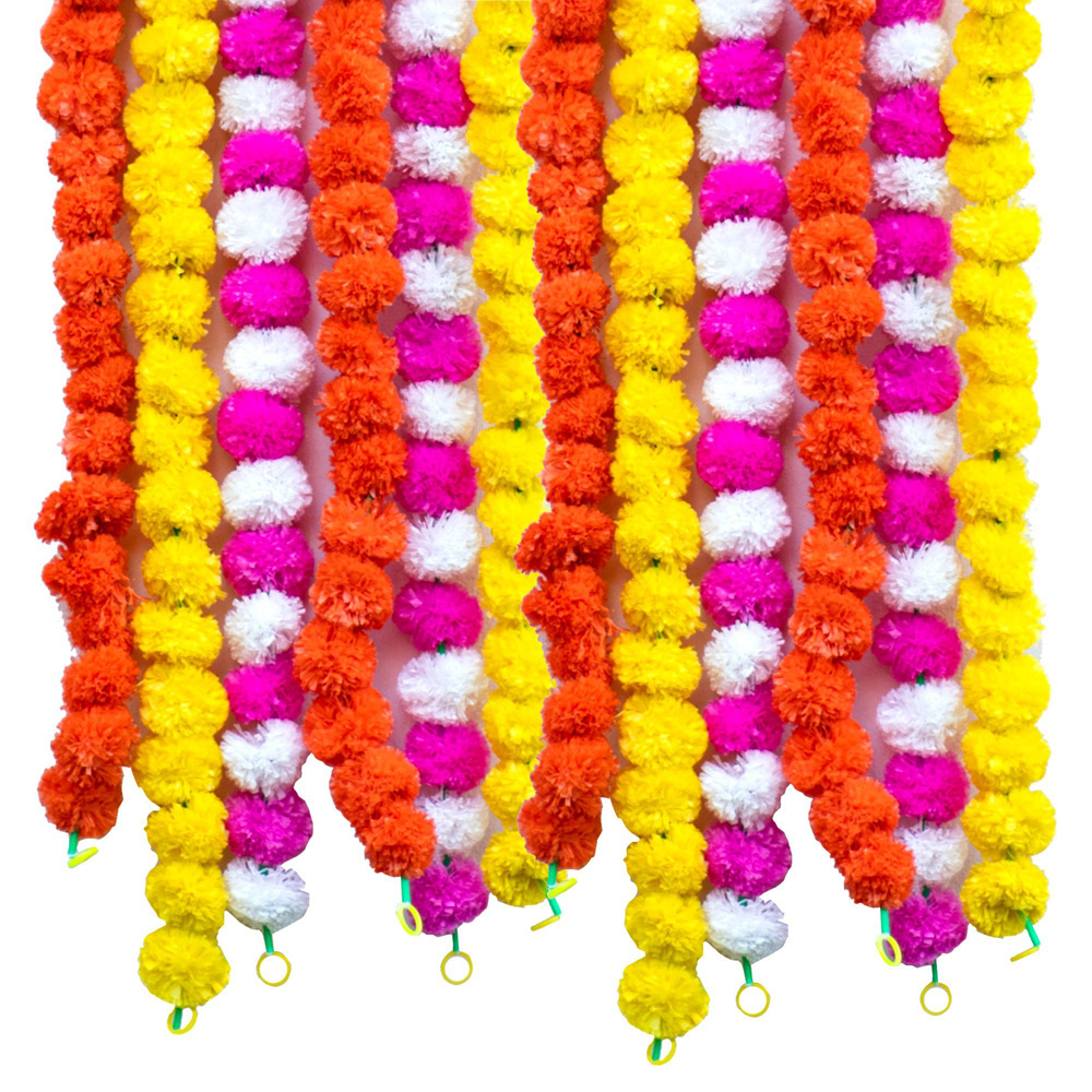 Artificial Marigold Flowers Indian Decor for Pooja Wedding Christmas Events Long Garland Strands Spring Bush Floral