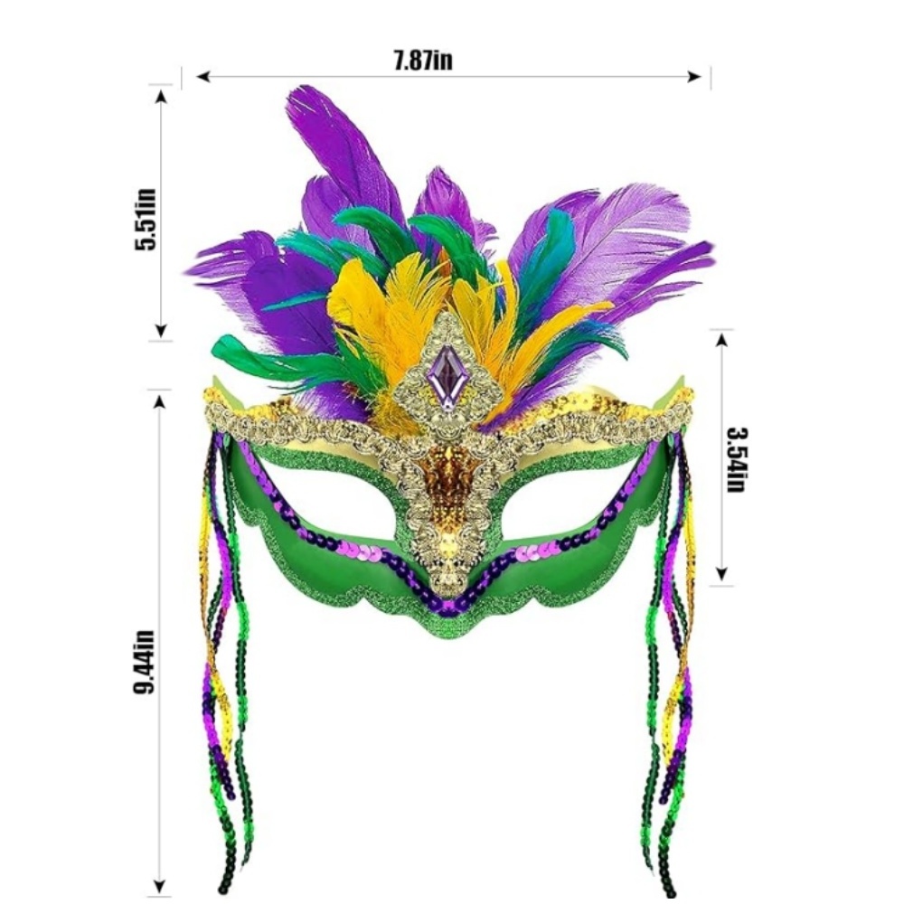 Masquerade Carnival Venetian Ball Prom Sequin Mask with Feathers for Mardi Gras Women Carnival Parade Sexy Cosplay Costume