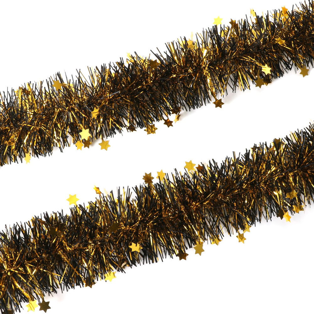 2M Long Grad Glitter Tinsel Garland Black Gold Theme Graduation Party Hanging Ornaments for School Classroom Home Decorations