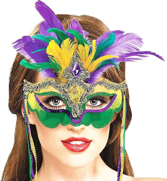 Masquerade Carnival Venetian Ball Prom Sequin Mask with Feathers for Mardi Gras Women Carnival Parade Sexy Cosplay Costume