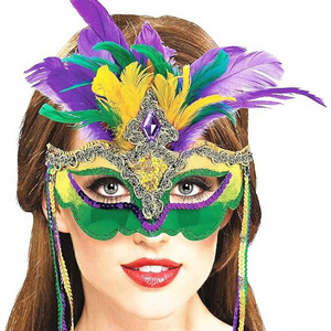 Masquerade Carnival Venetian Ball Prom Sequin Mask with Feathers for Mardi Gras Women Carnival Parade Sexy Cosplay Costume