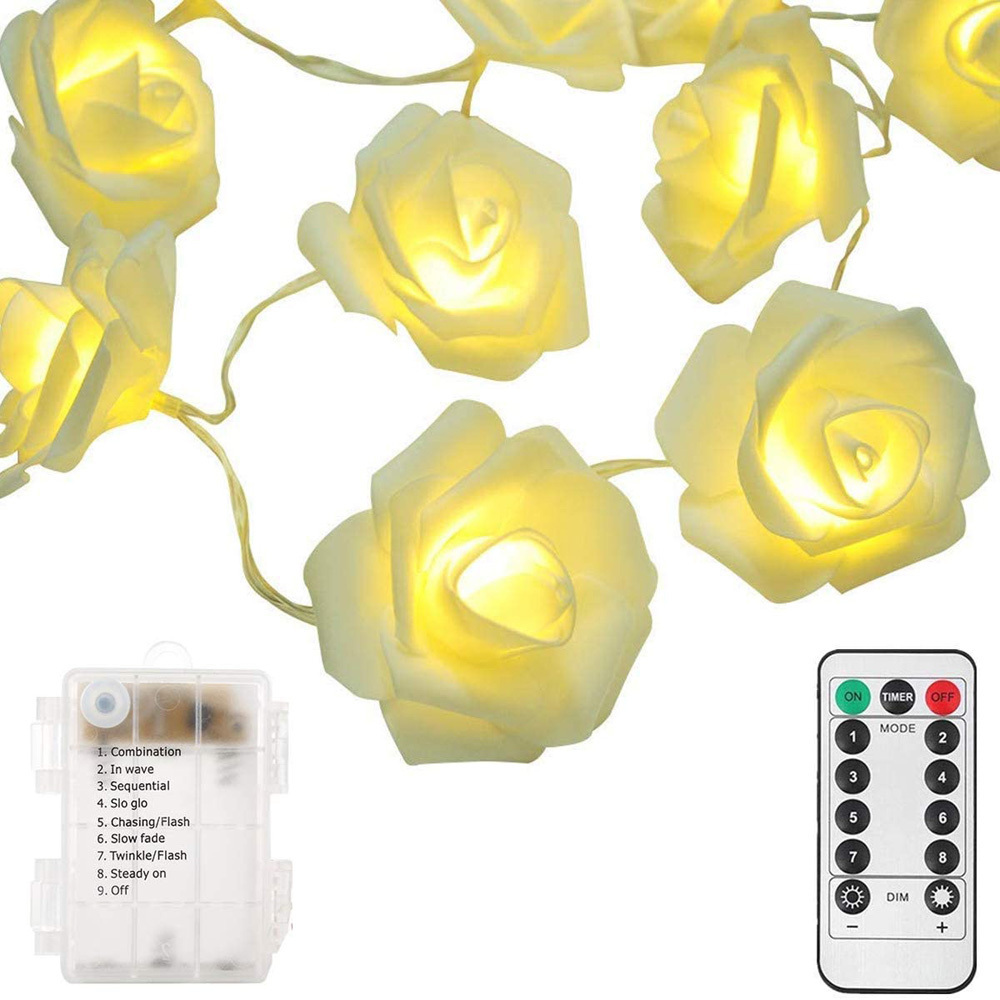 20 LED Artificial Romantic Rose Flower Bouquet Battery Operated Fairy String Lights For Wedding Party Home Window Decoration