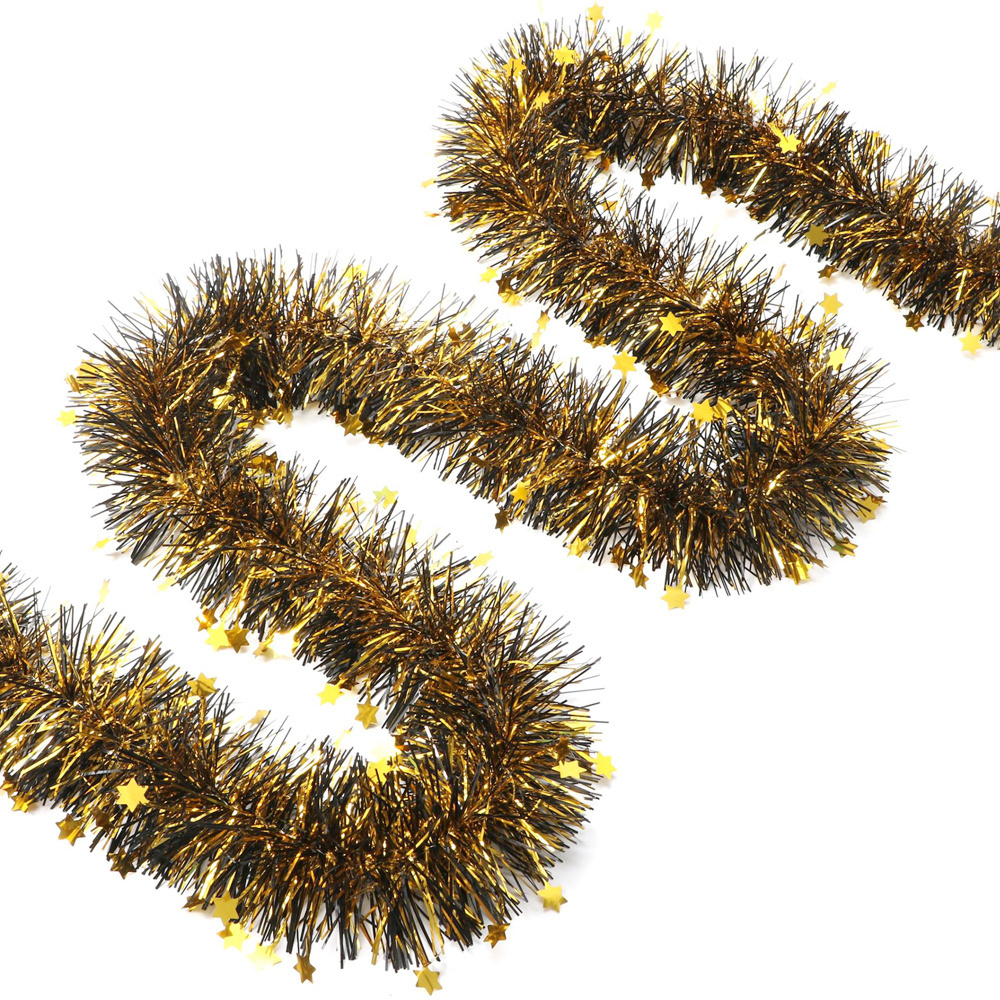 2M Long Grad Glitter Tinsel Garland Black Gold Theme Graduation Party Hanging Ornaments for School Classroom Home Decorations