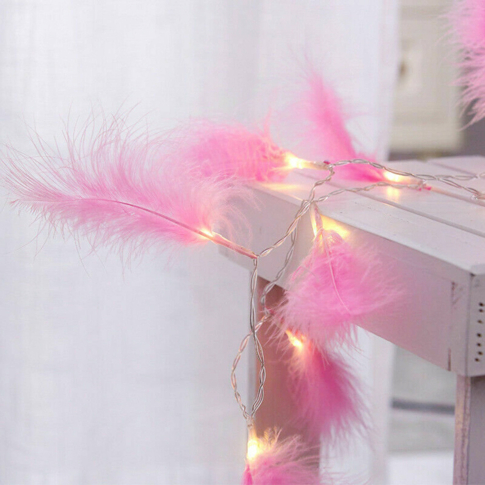 DIY Pink Feather Decorative LED Curtain String Lights 2*1M USB Power With Remote For Window Girl Bedroom Party Decoration