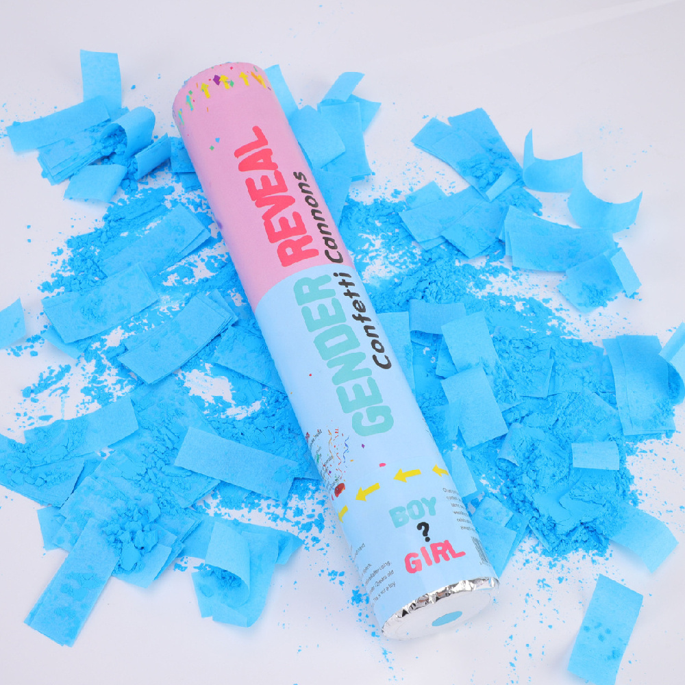 New Gender Reveal Holi Powder Tube Smoke Confetti Cannon 30CM Pink Blue 100% Biodegradable Tissue Safe Powder Cannon