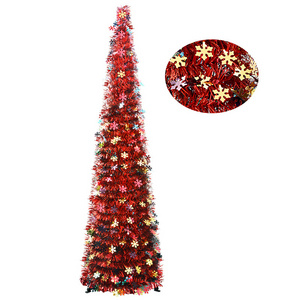 5ft Fake Reusable Folding Christmas Tinsel Tree with Easy-Assembly Stand Coastal Glittery Snowflake for Xmas Party Display Decor