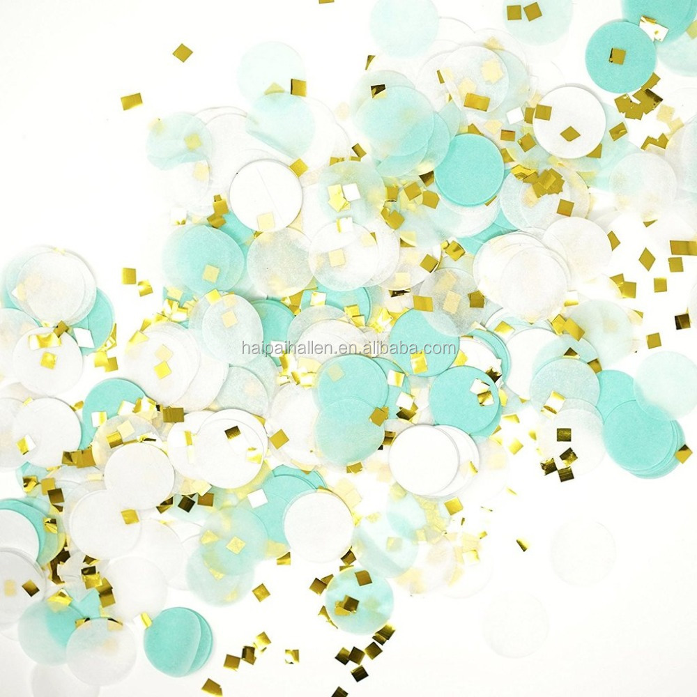 Mint White Gold Metallic Tissue Paper Shredded Circle Confetti Baby Shower Wedding Party Decoration Supplies