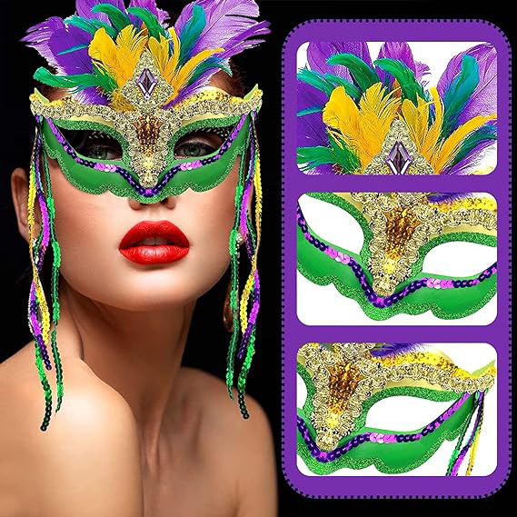 Masquerade Carnival Venetian Ball Prom Sequin Mask with Feathers for Mardi Gras Women Carnival Parade Sexy Cosplay Costume