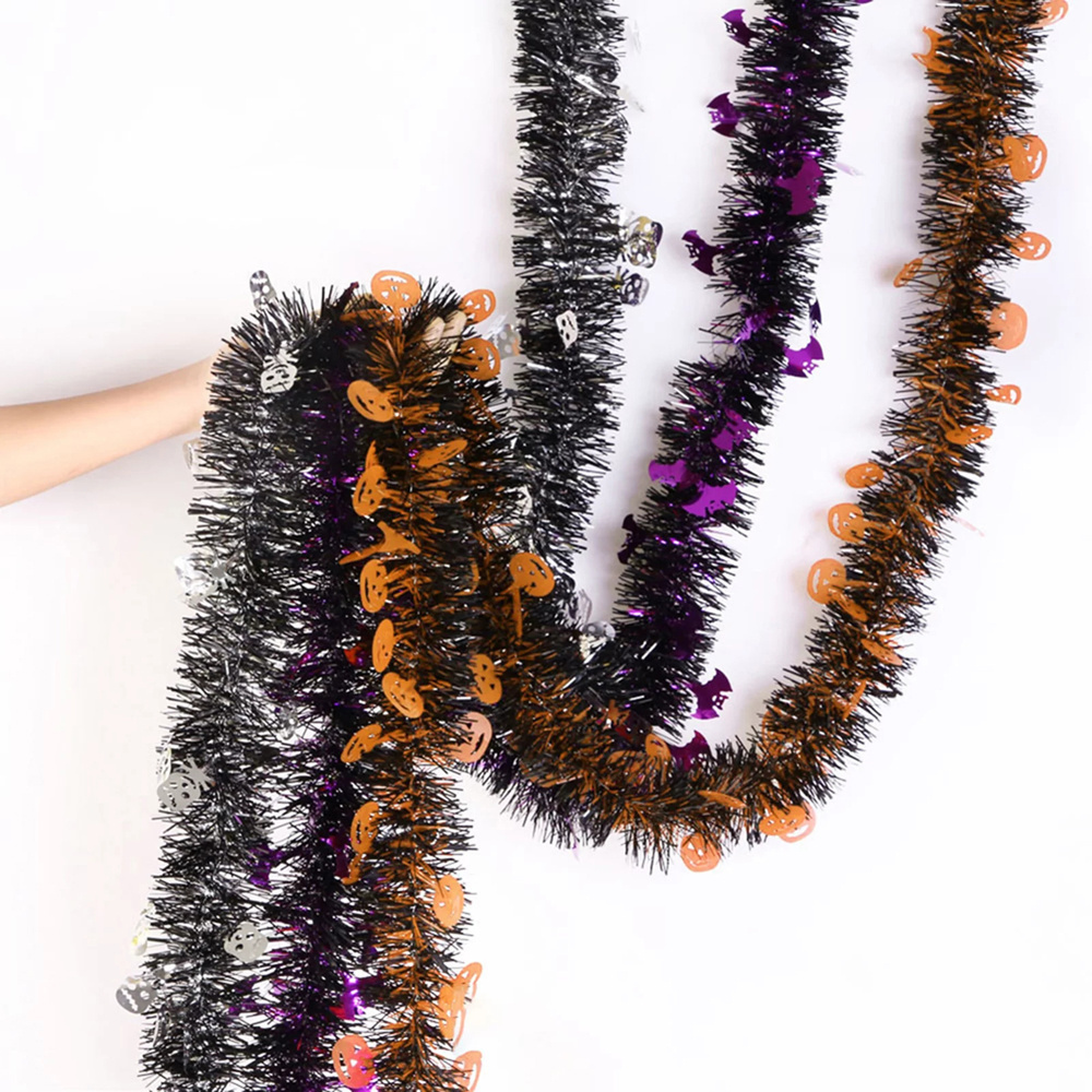 White & Black Spooky Bat Metallic Tinsel Twist Garland for Halloween Accessories Party Decoration