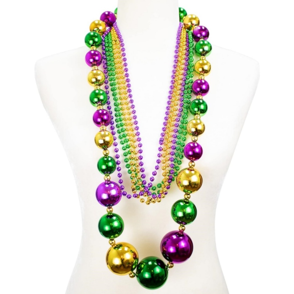 Oversized Mardi Gras Beads Metallic Jumbo Chain Link Necklace For Carnival New Orleans Party Night Club Dressup Events Decor