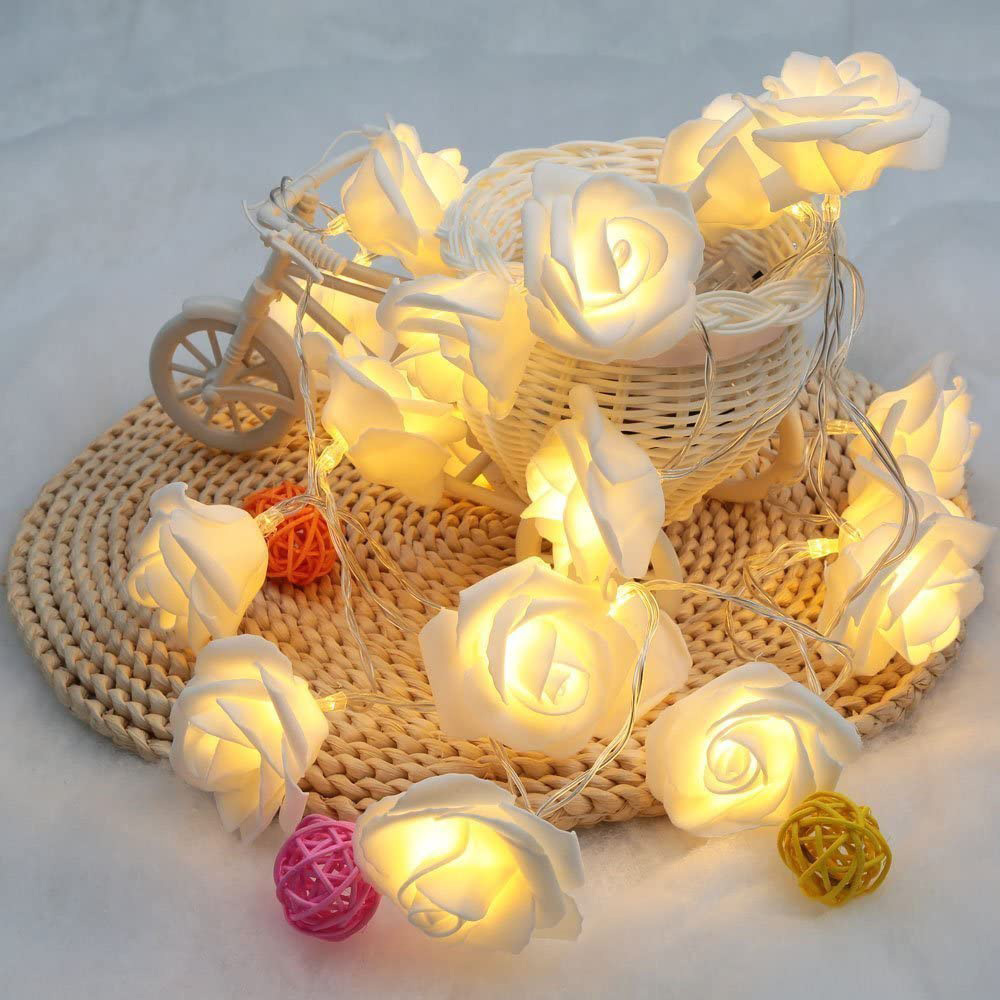 20 LED Artificial Romantic Rose Flower Bouquet Battery Operated Fairy String Lights For Wedding Party Home Window Decoration