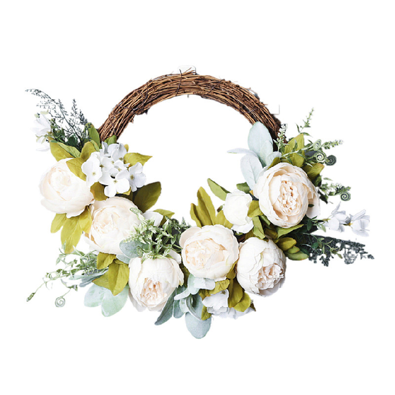 Natural Rattan Circle Simulation Garland Wedding Flower Wreath Floral Arrangement Nordic Home Front Door Wall Hanging Decor