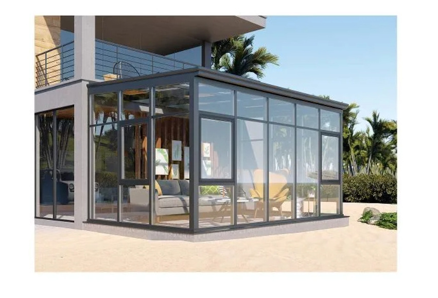 Lowes Unique Design Curved Glass Sunroom with Aluminum Frame Waterproof Feature Offers Comfortable Outdoor Living Experience