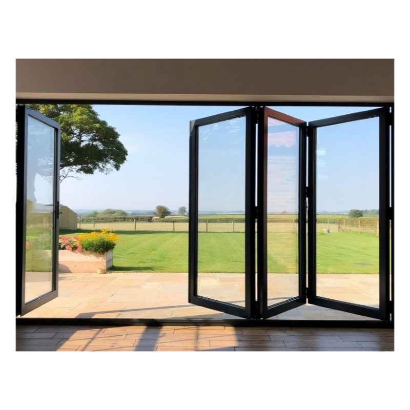 HAIPAI Aluminium & Tempered Glass Bi-Fold Patio Door Outdoor Vertical Sliding Folding Design with Elegant Bifold Style