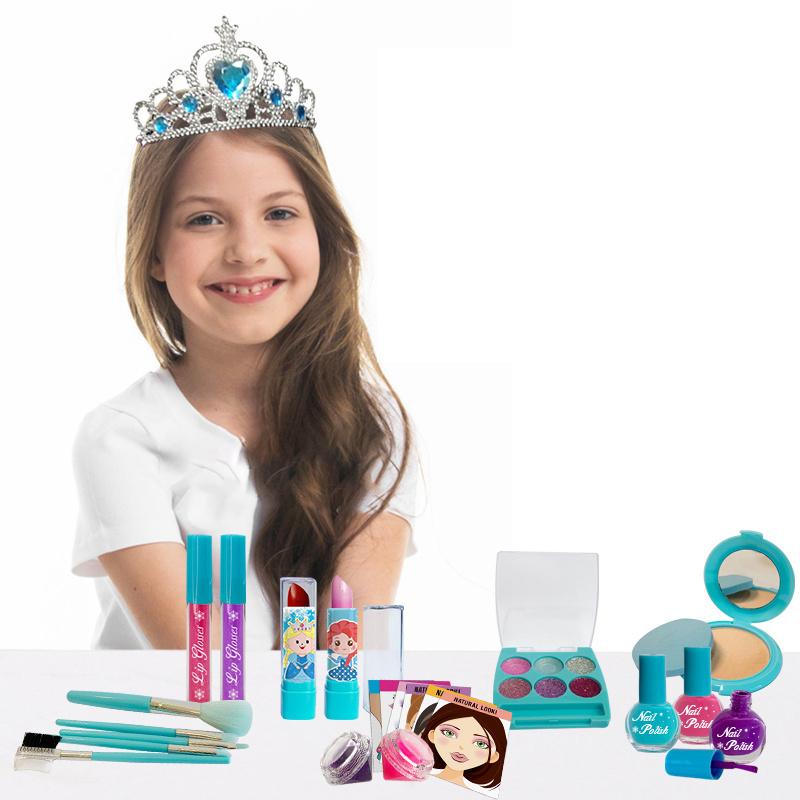 Pretend Play Frozen Makeup Starter Kit Cosmetic Beauty Set Kids Washable Real Makeup Set Princess Toys for Girls Playing