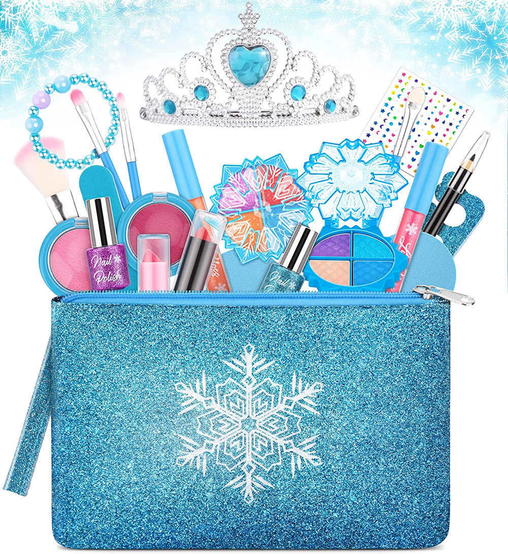 Pretend Play Frozen Makeup Starter Kit Cosmetic Beauty Set Kids Washable Real Makeup Set Princess Toys for Girls Playing