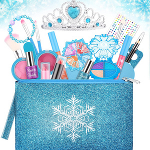 Pretend Play Frozen Makeup Starter Kit Cosmetic Beauty Set Kids Washable Real Makeup Set Princess Toys for Girls Playing