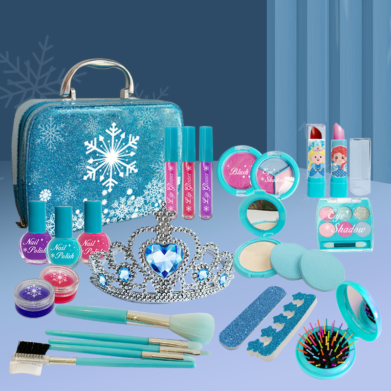 Pretend Play Frozen Makeup Starter Kit Cosmetic Beauty Set Kids Washable Real Makeup Set Princess Toys for Girls Playing