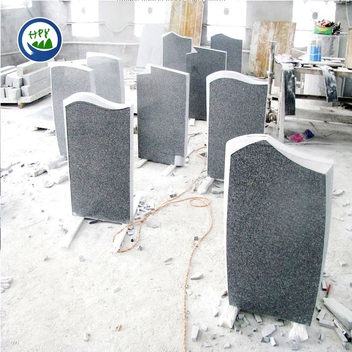 Dark grey granite simple carving polished headstone dark grey granite memorial stone