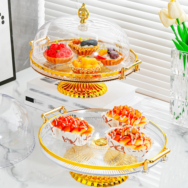 Light Luxury Cake Rack Tray Plastic Cover High Foot with Lid Bread Table Dessert Display Stand