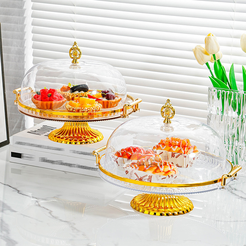 Light Luxury Cake Rack Tray Plastic Cover High Foot with Lid Bread Table Dessert Display Stand