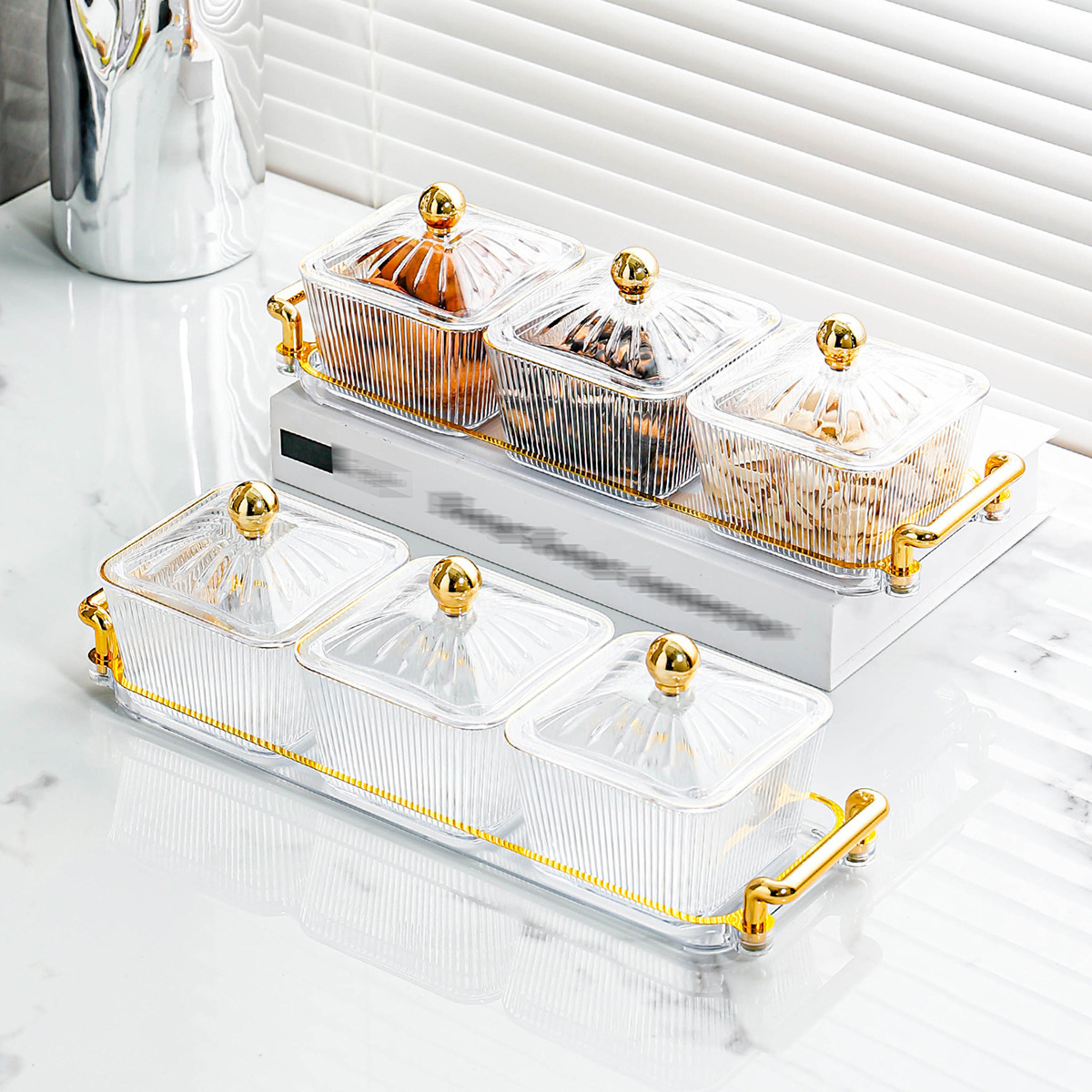 Dried Fruit Dish Snack Square Transparent High-grade ed with Plastic Cover Nordic Light Luxury